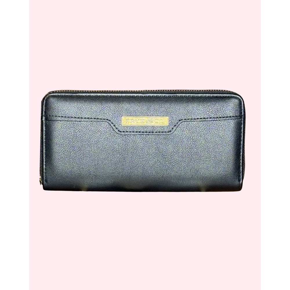 Frye and Co Womens Black Leather Zip Around Wallet NWT